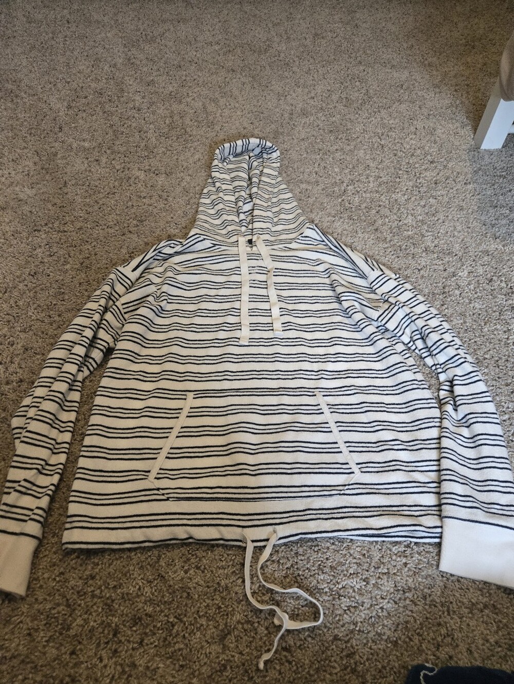 Jcrew Striped Hooded Pullover Sweatshirt - White & Navy